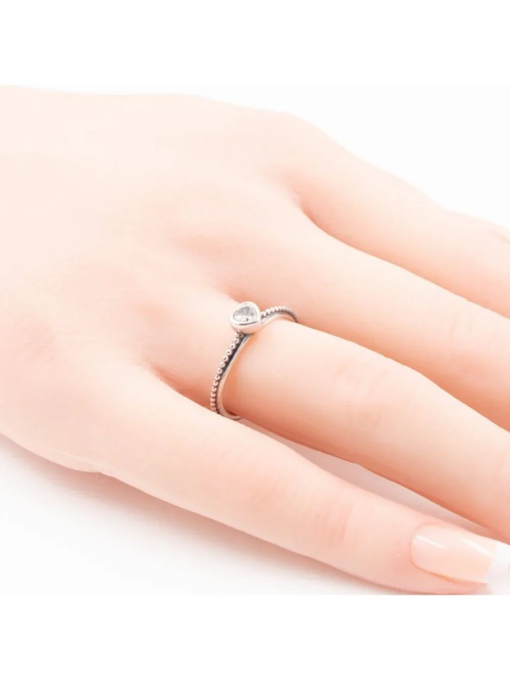 Pandora Retired One Love Sterling Silver Clear CZ Heart Stackable Ring Size 6